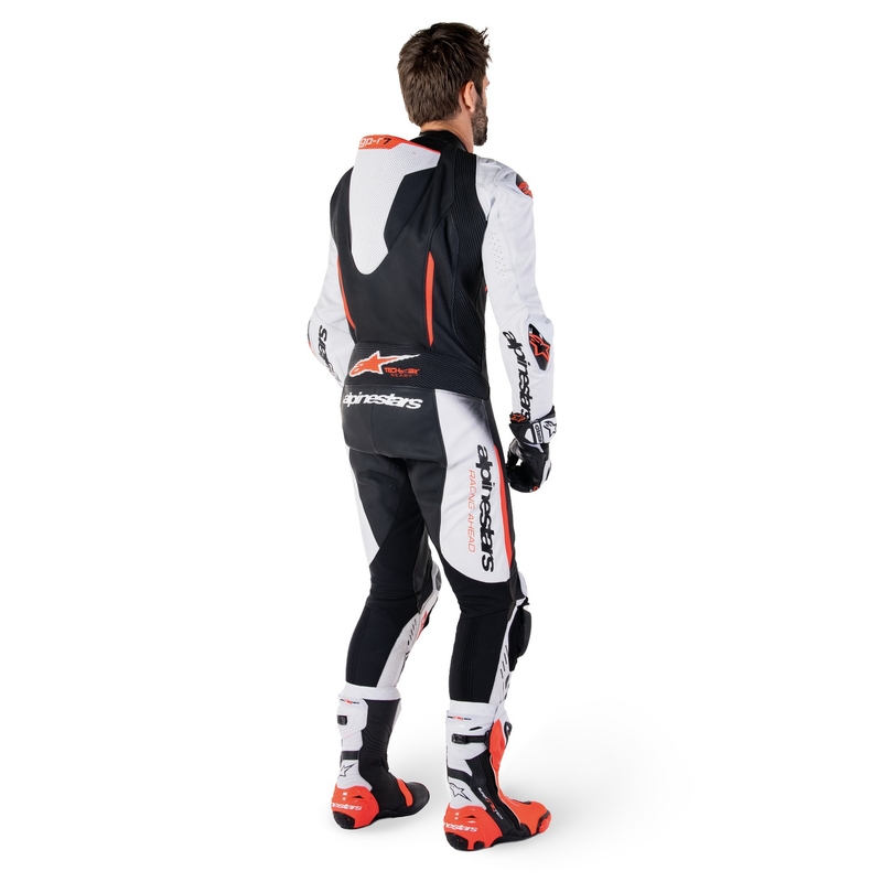 Costum din piele Alpinestars GP-R7 Tech-Air Ready/compatibil alb-negru-rosu fluo