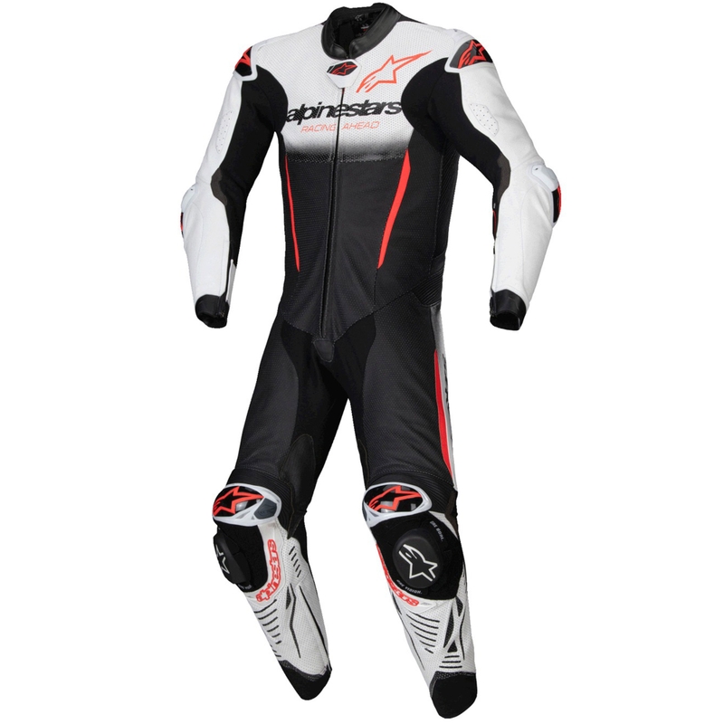 Costum din piele Alpinestars GP-R7 Tech-Air Ready/compatibil alb-negru-rosu fluo