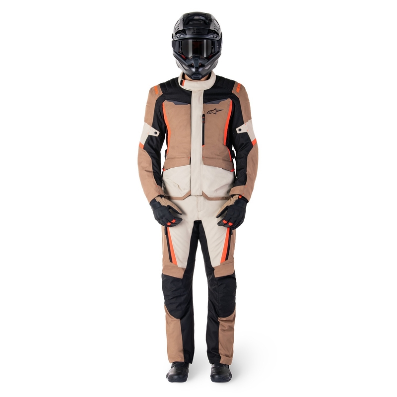 Pantaloni moto impermeabili Alpinestars ST-1 kaki-nisip-negru-rosu fluo