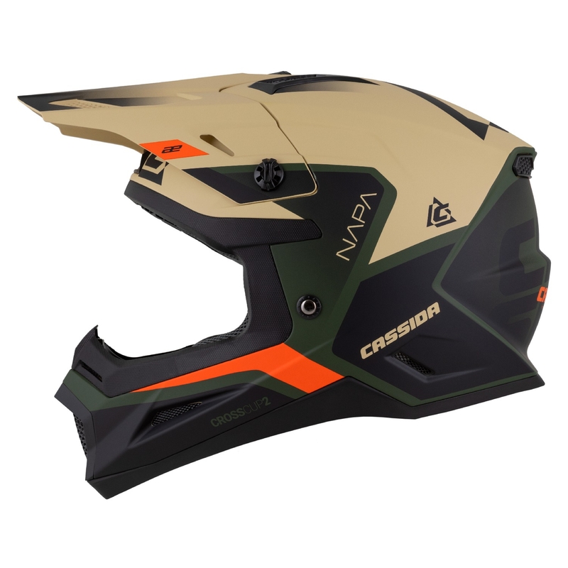 Casca motocross Cassida Cross Cup 2 Napa mat nisip-verde-portocaliu-negru