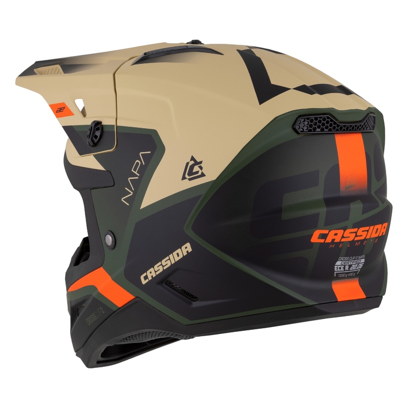Casca motocross Cassida Cross Cup 2 Napa mat nisip-verde-portocaliu-negru
