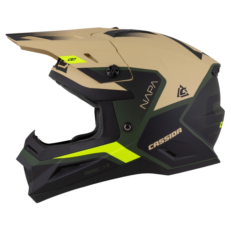 Casca motocross Cassida Cross Cup 2 Napa mat-verde nisip-galben fluo-negru