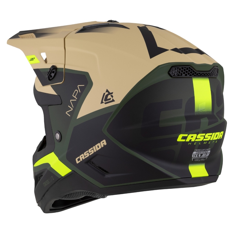 Casca motocross Cassida Cross Cup 2 Napa mat-verde nisip-galben fluo-negru