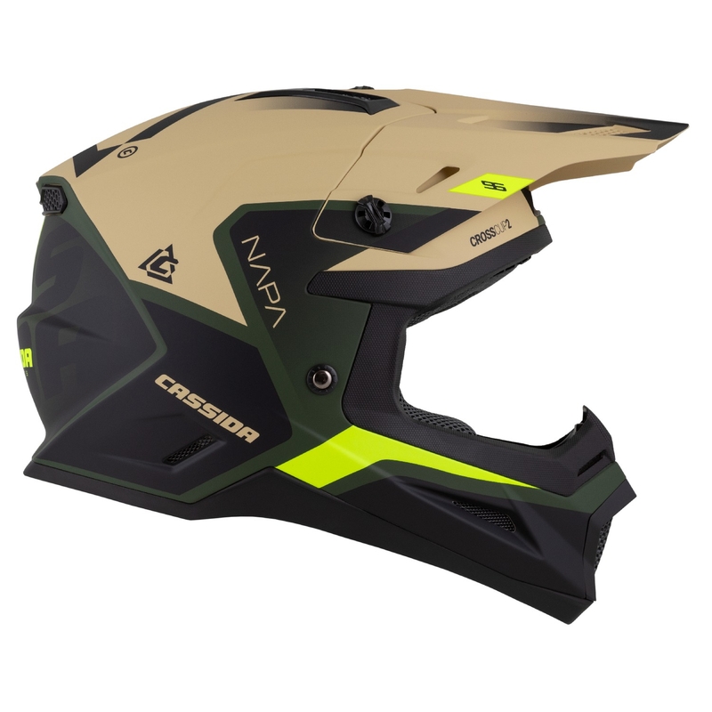 Casca motocross Cassida Cross Cup 2 Napa mat-verde nisip-galben fluo-negru