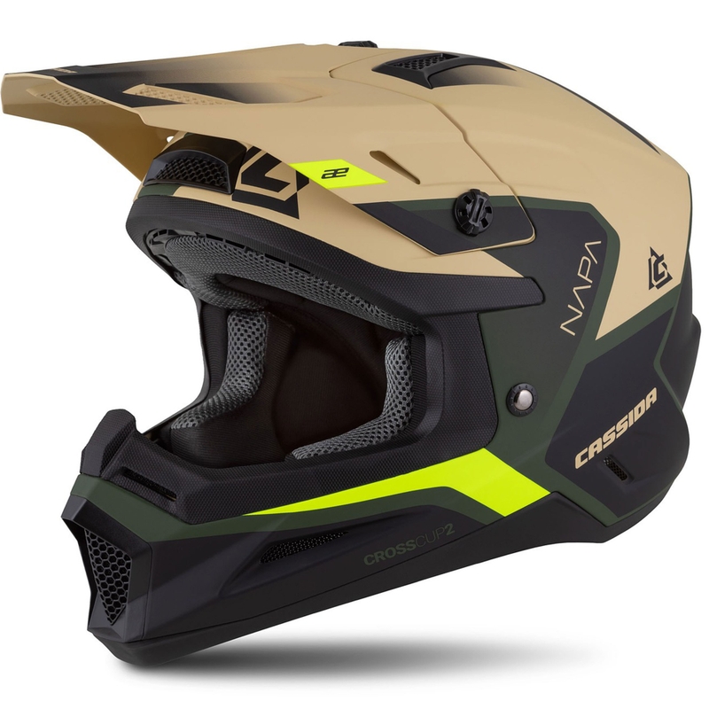 Casca motocross Cassida Cross Cup 2 Napa mat-verde nisip-galben fluo-negru