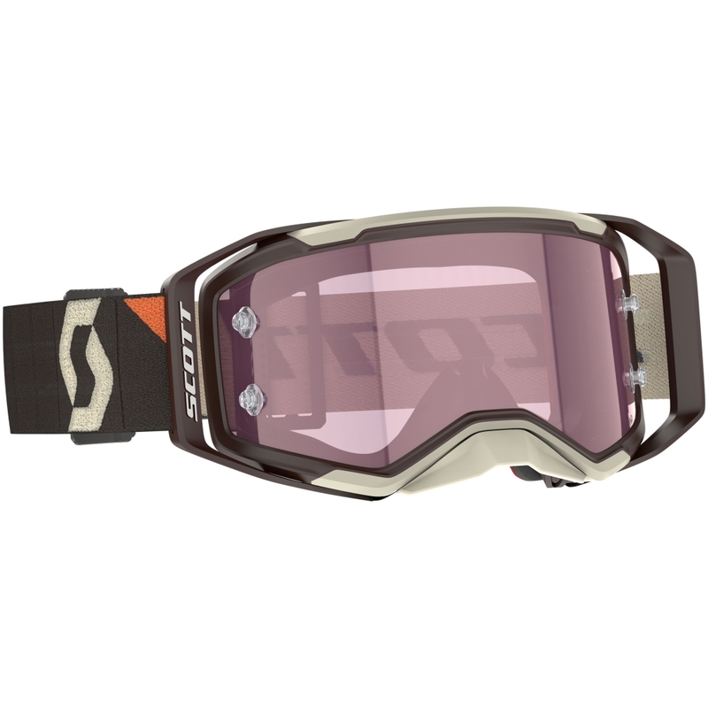 Ochelari de protecție SCOTT Prospect 2.0 AMP de motocross maro închis-bej cu plexiglas roz