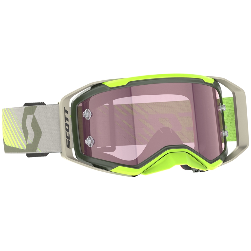 Ochelari de motocross SCOTT Prospect 2.0 AMP galben fluo kaki cu plexiglas roz