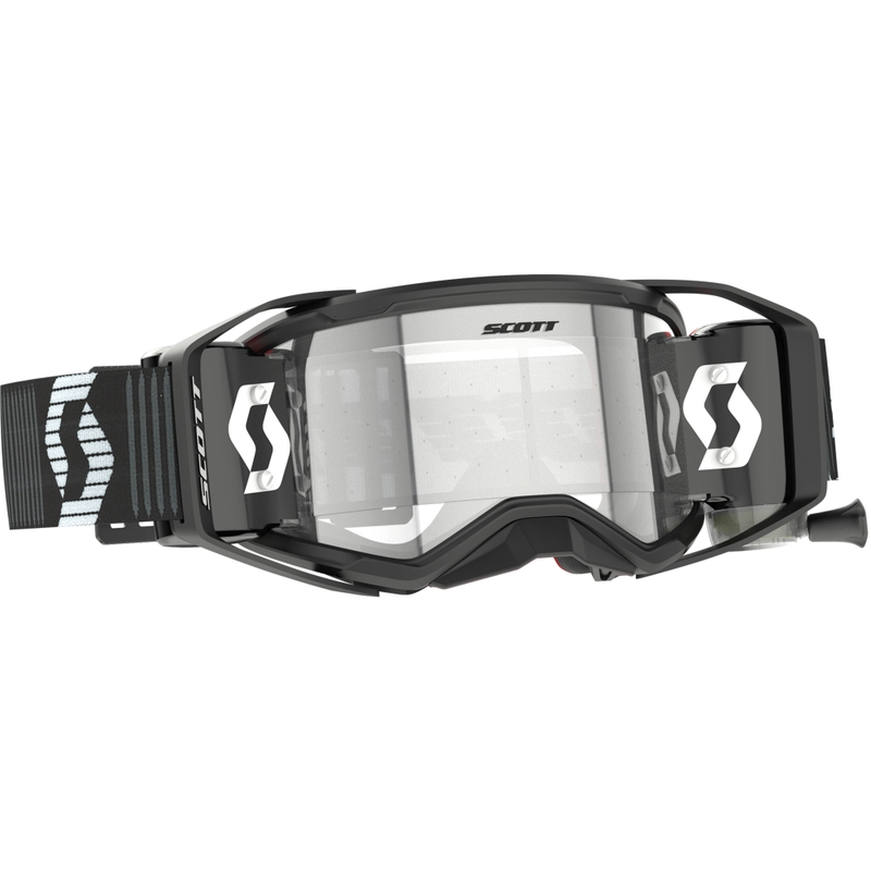 Ochelari de motocross SCOTT Prospect 2.0 Super WFS alb-negru cu plexiglas transparent