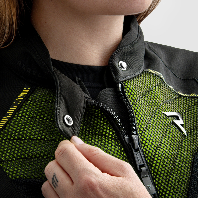 Geaca moto dama Rebelhorn Jax negru-galben fluo
