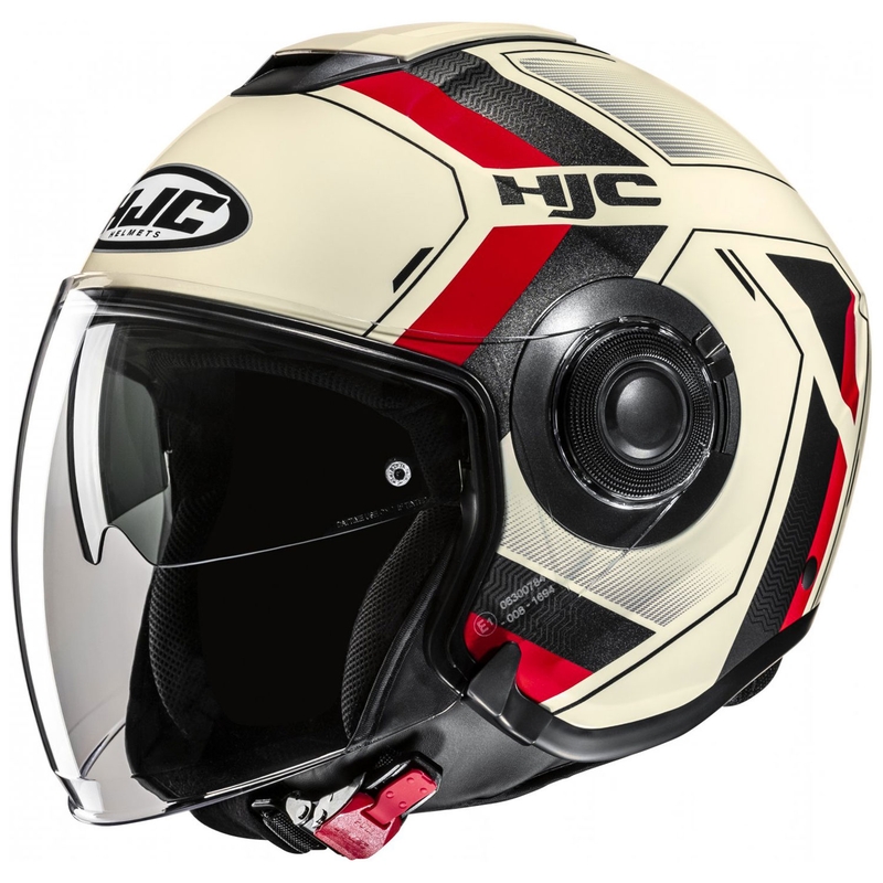 Casca moto deschisa HJC i40N Velu MC1 bej-negru-rosu