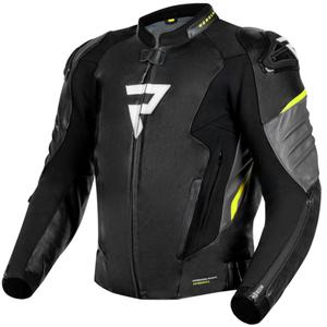 Geacă piele moto Rebelhorn Veloce negru-gri-galben fluo