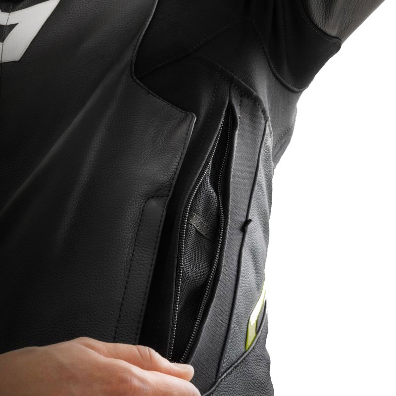 Geacă piele moto Rebelhorn Veloce negru-gri-galben fluo