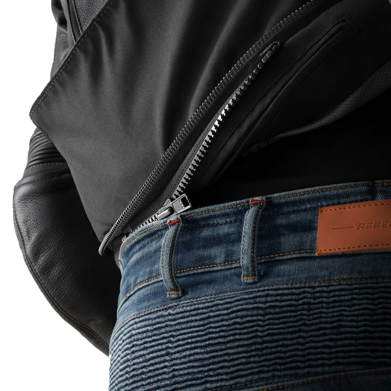 Geacă piele moto Rebelhorn Veloce negru-gri-galben fluo