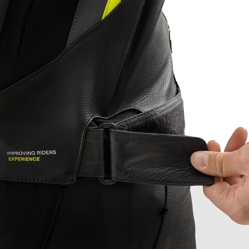 Geacă piele moto Rebelhorn Veloce negru-gri-galben fluo