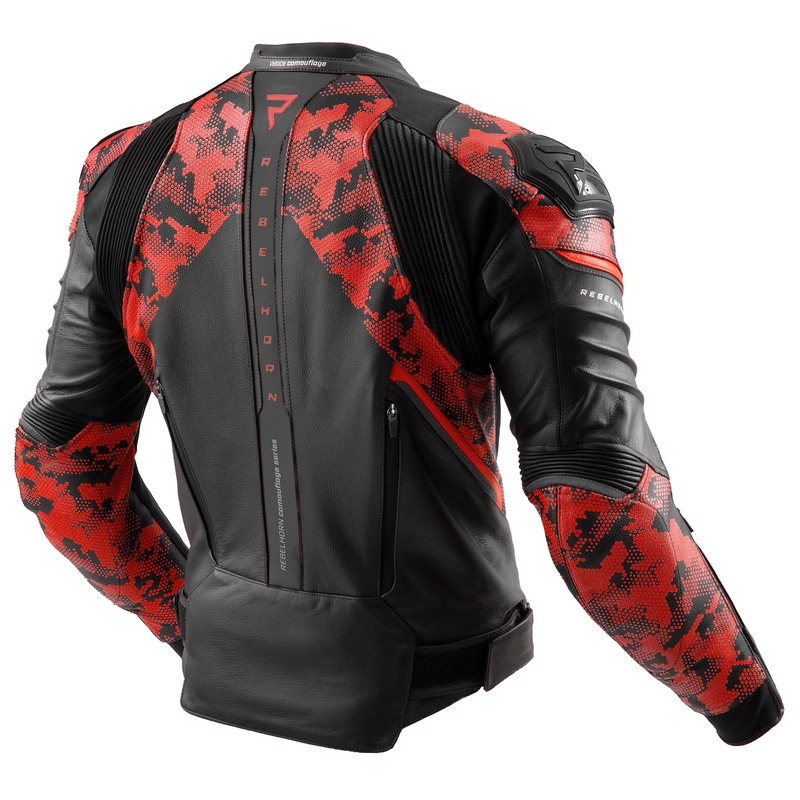 Geacă piele moto Rebelhorn Veloce negru-roșu camo