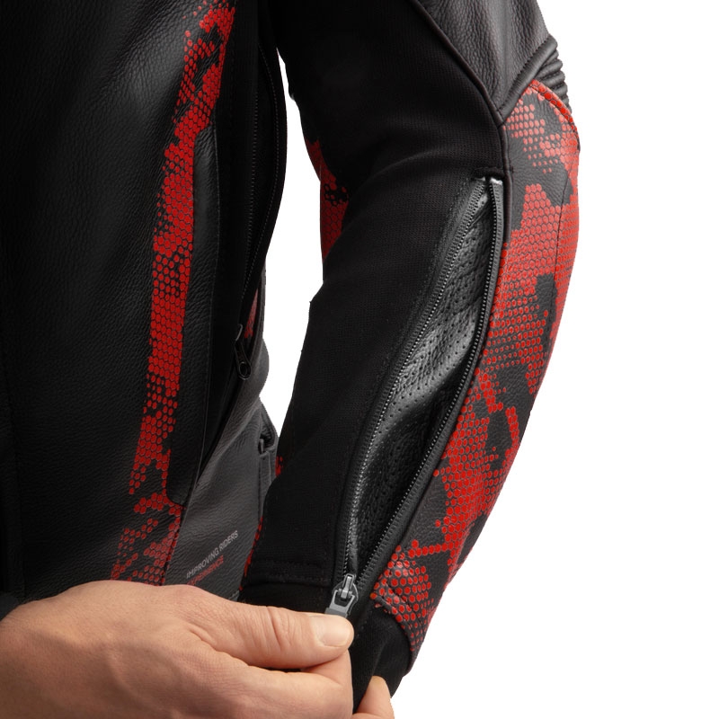 Geacă piele moto Rebelhorn Veloce negru-roșu camo
