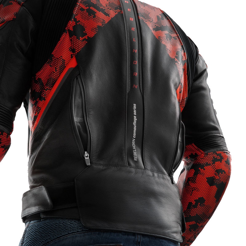 Geacă piele moto Rebelhorn Veloce negru-roșu camo