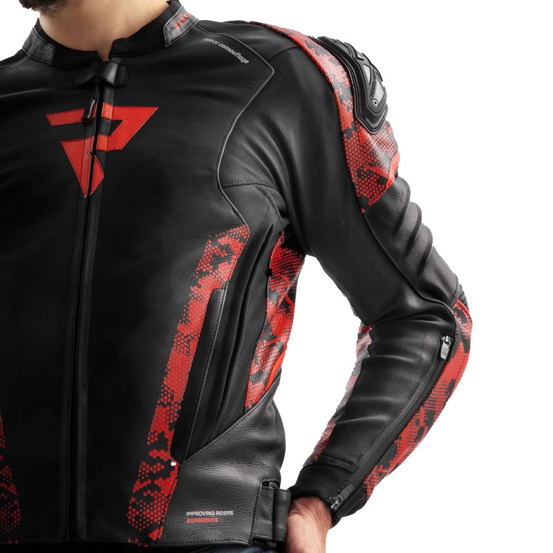 Geacă piele moto Rebelhorn Veloce negru-roșu camo