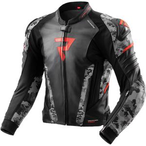 Geacă moto din piele Rebelhorn Veloce negru-gri-rosu fluo