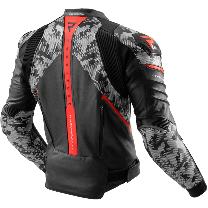 Geacă moto din piele Rebelhorn Veloce negru-gri-rosu fluo