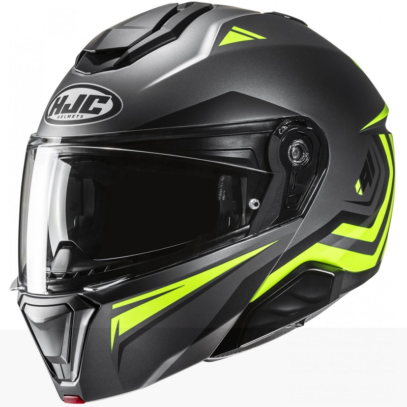 Casca de motocicleta HJC i91 Tricus MC3HSF rabatabila negru-galben fluo