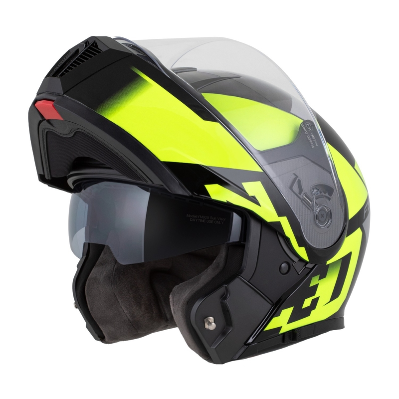 Casca de motocicleta rabatabila ZED F19 negru-galben fluo