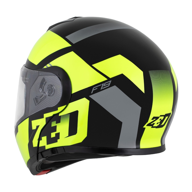 Casca de motocicleta rabatabila ZED F19 negru-galben fluo