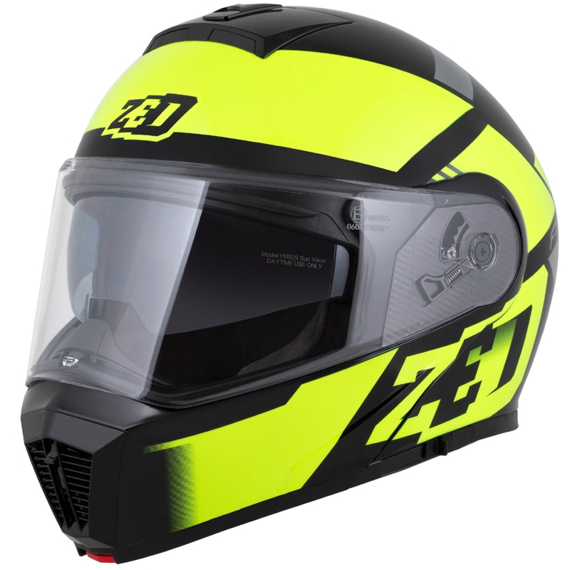 Casca de motocicleta rabatabila ZED F19 negru-galben fluo
