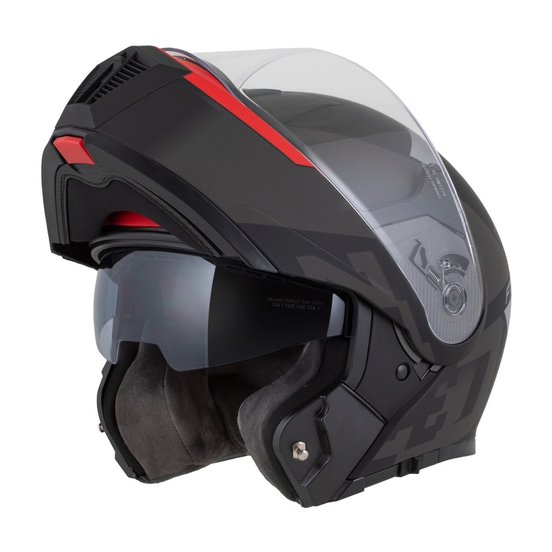 Casca de motocicleta rabatabila ZED F19 negru mat-rosu fluor-gri