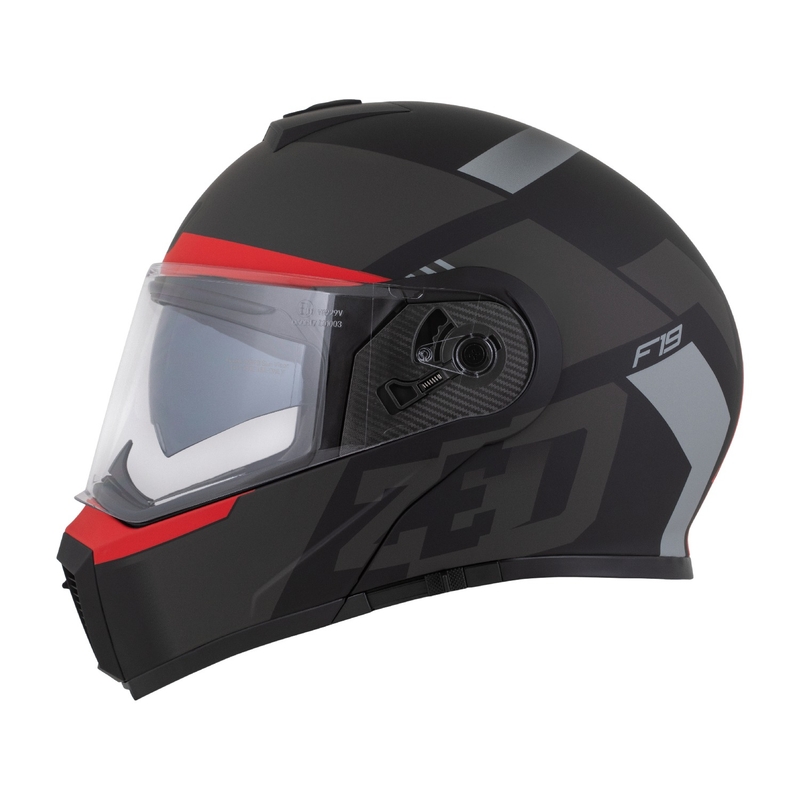 Casca de motocicleta rabatabila ZED F19 negru mat-rosu fluor-gri