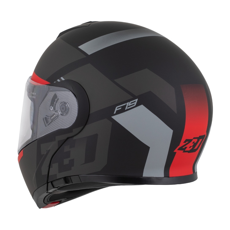 Casca de motocicleta rabatabila ZED F19 negru mat-rosu fluor-gri