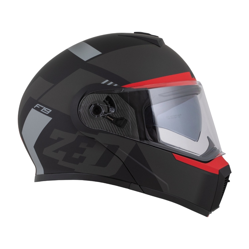Casca de motocicleta rabatabila ZED F19 negru mat-rosu fluor-gri