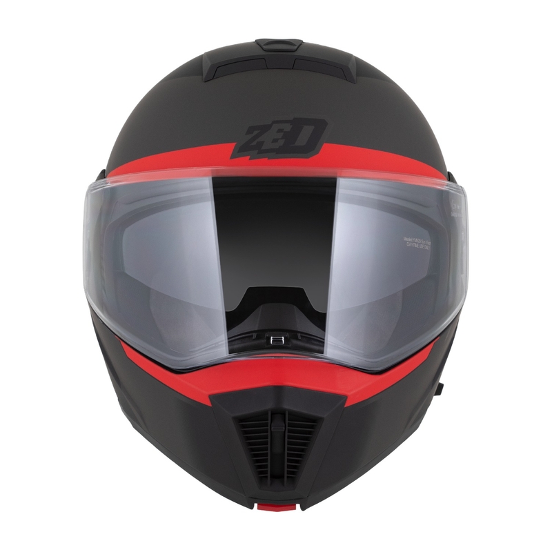 Casca de motocicleta rabatabila ZED F19 negru mat-rosu fluor-gri