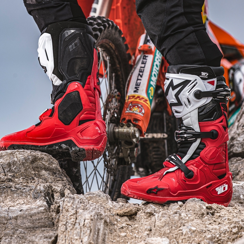 Ghete moto Alpinestars Tech 10 Enduro roșu-negru-alb