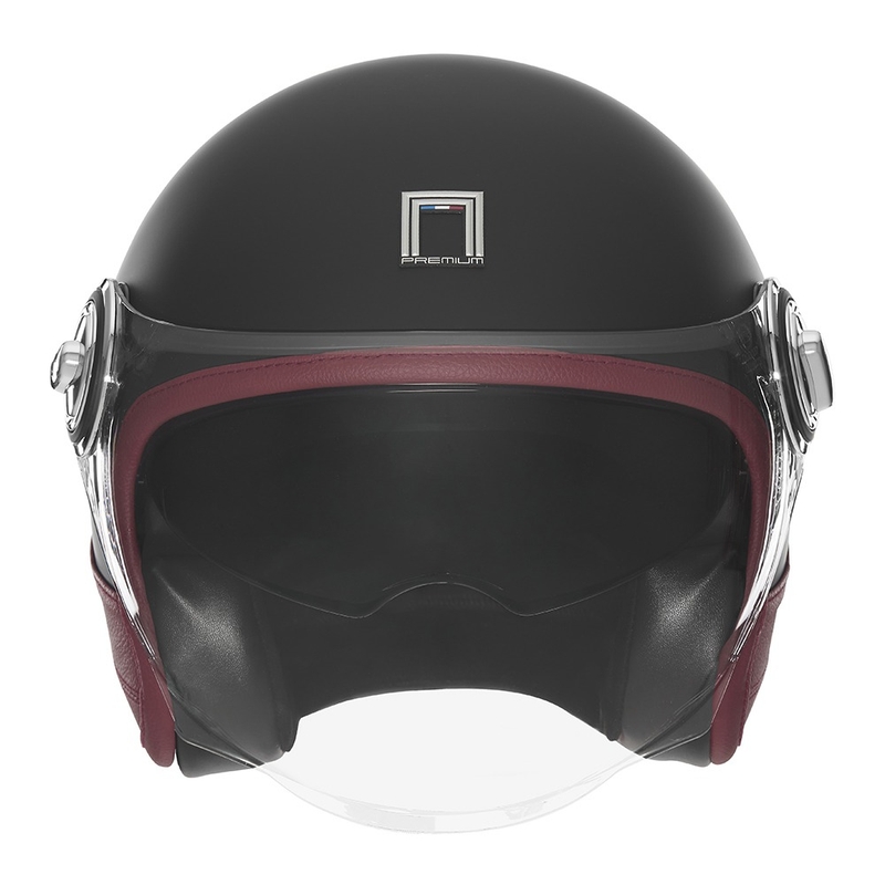 Cască de motocicletă deschisă NOX PREMIUM Heritage negru mat cu piele roșie