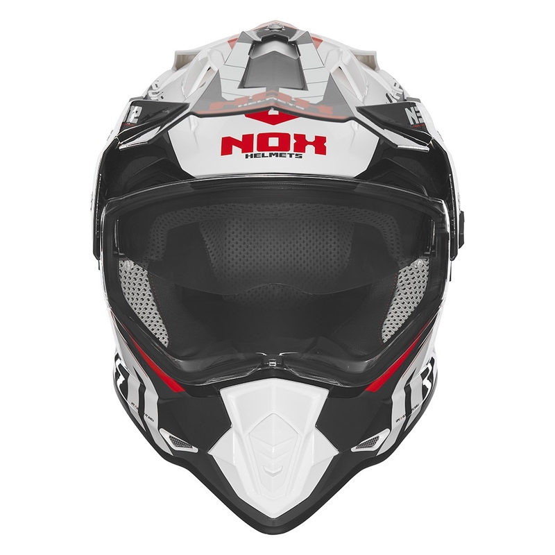 Casca moto enduro NOX N312 Vapor alb-negru-rosu