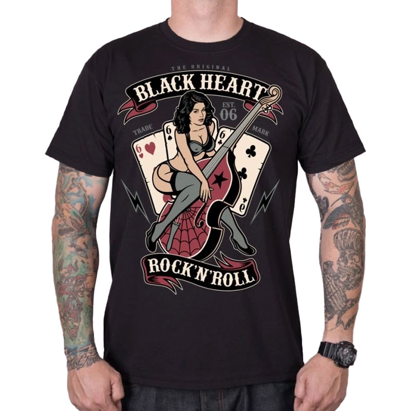 Tricou Black Heart Bass Pin Up negru