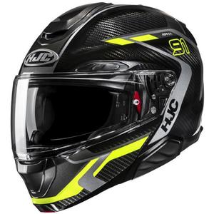 Cască de motocicletă rabatabilă HJC RPHA 91 CARBON Lagos MC3H negru-galben fluo