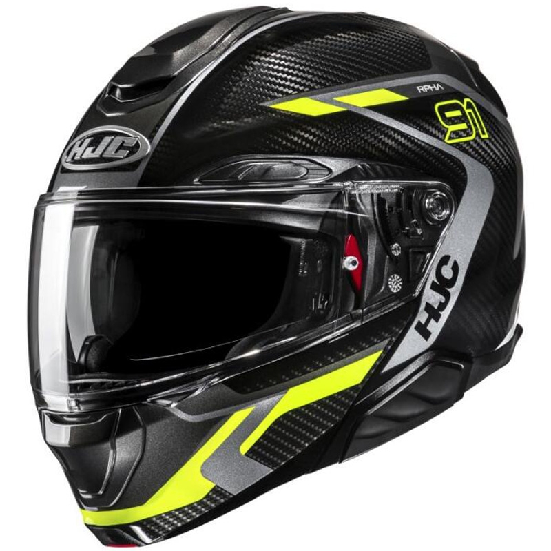 Cască de motocicletă rabatabilă HJC RPHA 91 CARBON Lagos MC3H negru-galben fluo