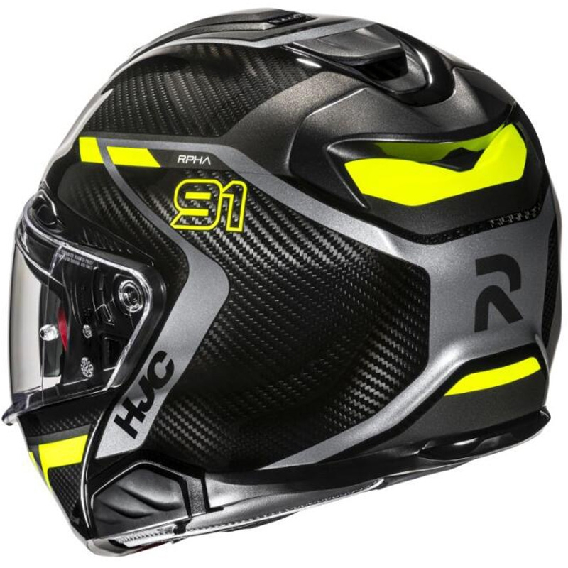 Cască de motocicletă rabatabilă HJC RPHA 91 CARBON Lagos MC3H negru-galben fluo