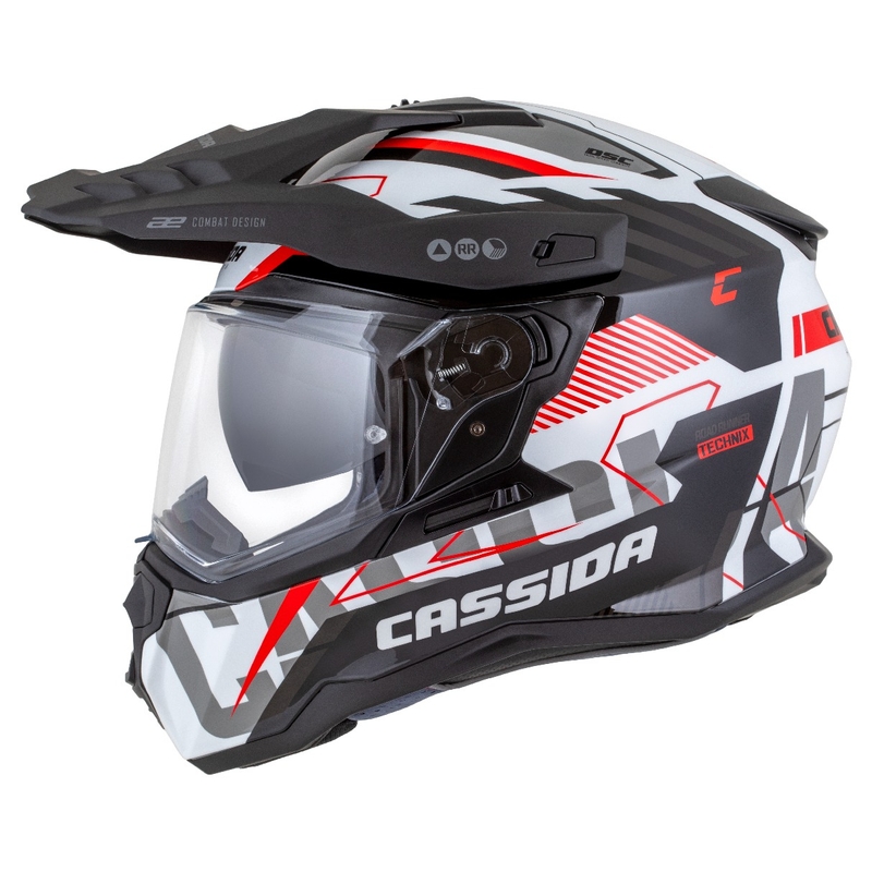 Casca enduro Cassida Road Runner TechniX alb-negru-rosu-gri