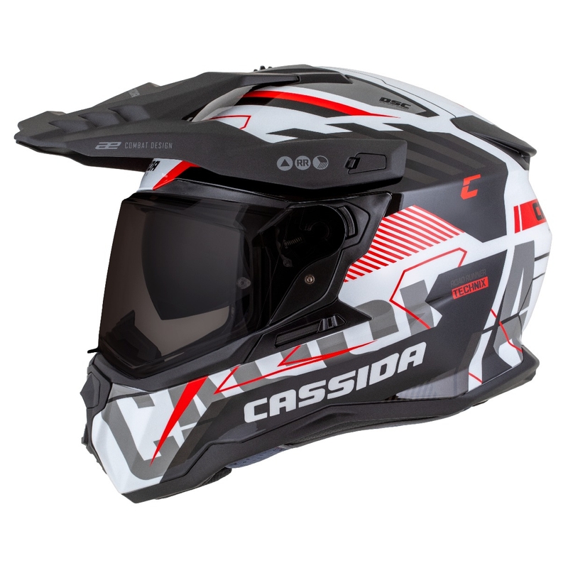 Casca enduro Cassida Road Runner TechniX alb-negru-rosu-gri