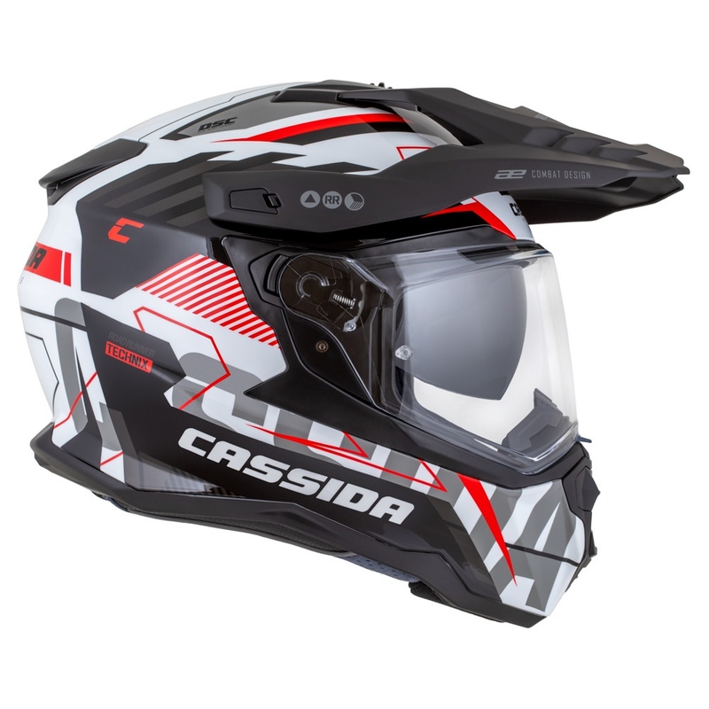 Casca enduro Cassida Road Runner TechniX alb-negru-rosu-gri