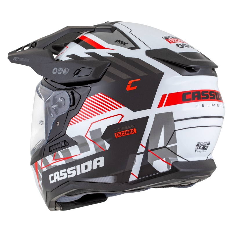 Casca enduro Cassida Road Runner TechniX alb-negru-rosu-gri