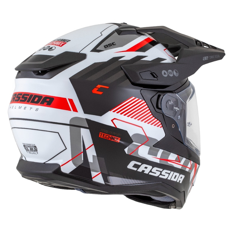 Casca enduro Cassida Road Runner TechniX alb-negru-rosu-gri