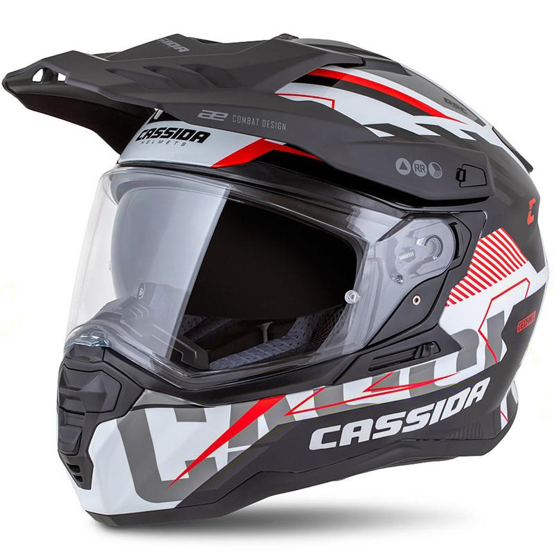 Casca enduro Cassida Road Runner TechniX alb-negru-rosu-gri