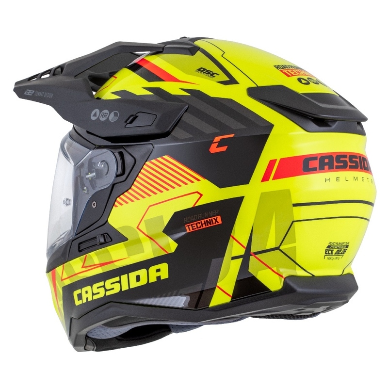 Casca enduro Cassida Road Runner TechniX galben fluo-negru-portocaliu-gri