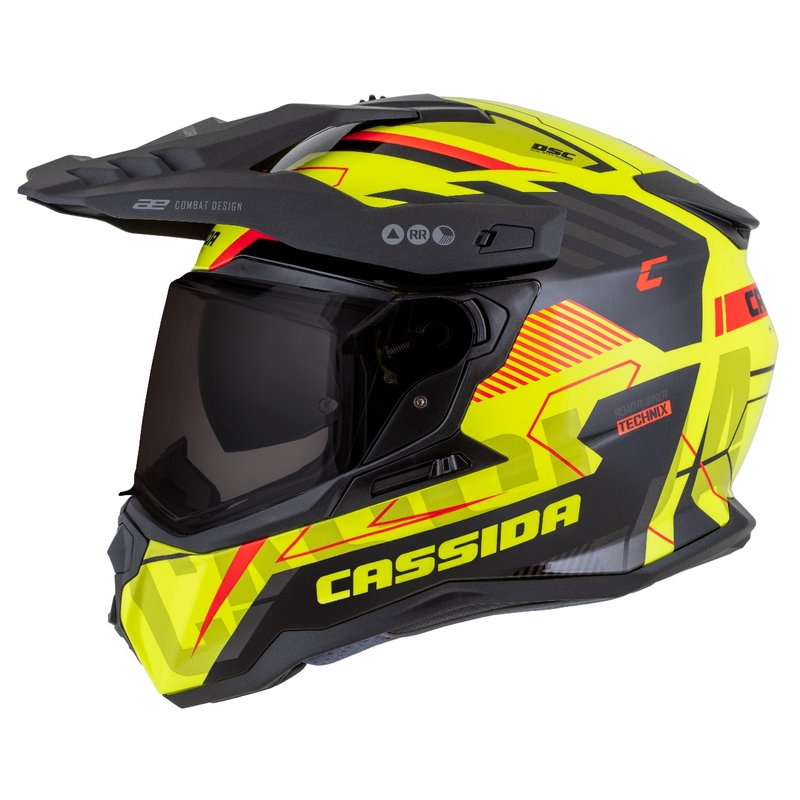 Casca enduro Cassida Road Runner TechniX galben fluo-negru-portocaliu-gri
