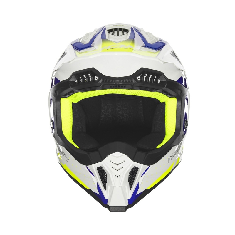 Casca motocross NOX N634 alb-albastru-galben fluo
