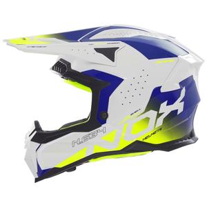 Casca motocross NOX N634 alb-albastru-galben fluo